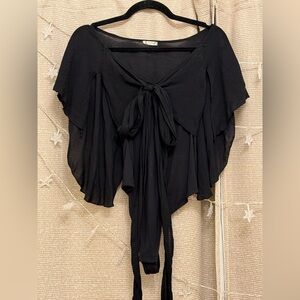 FREE PEOPLE Black Tie-Front Body suit